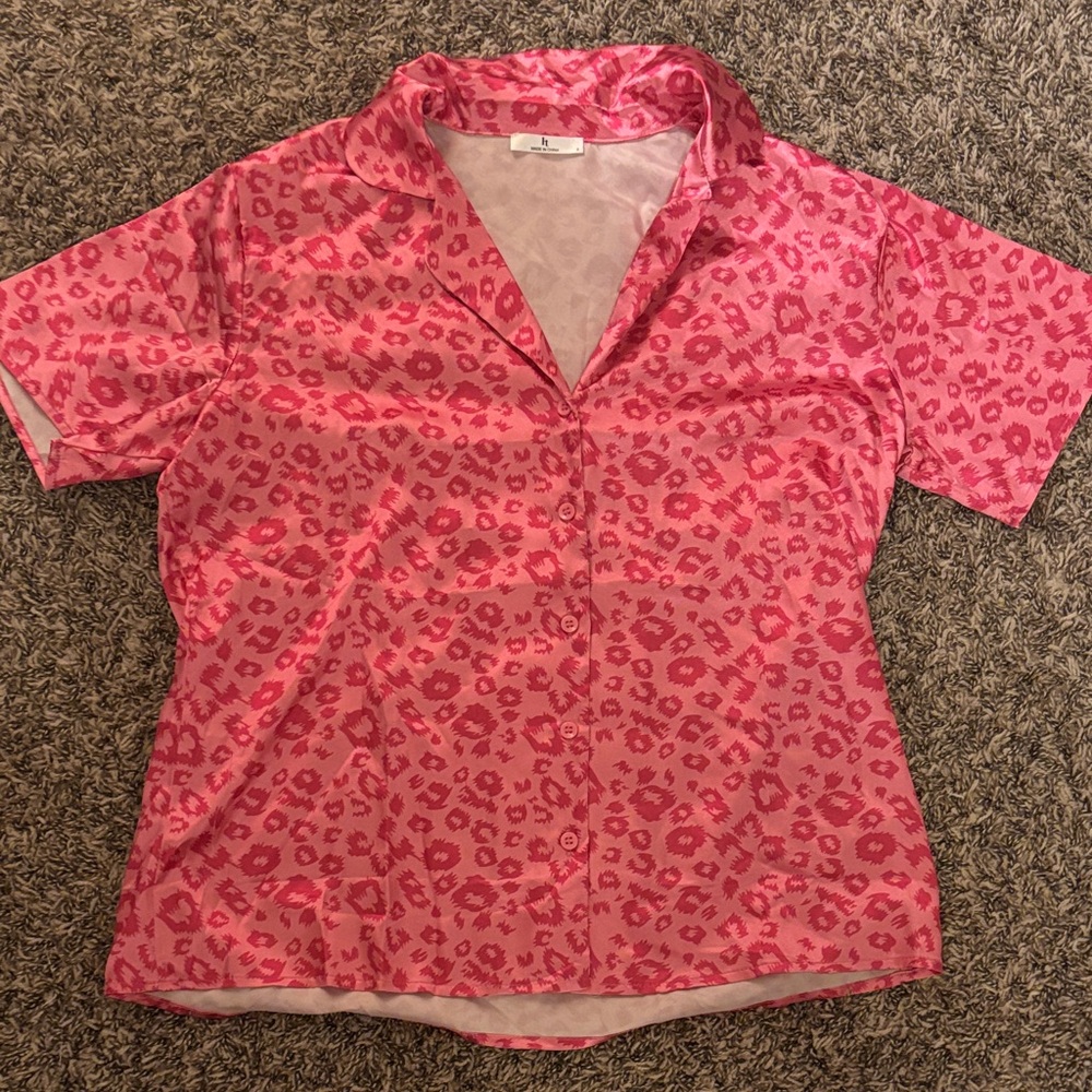 Pink Leopard Print Satin Pj
